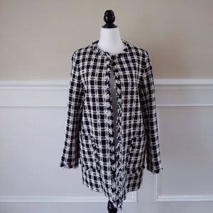 ZARA black and white tweed pea coat